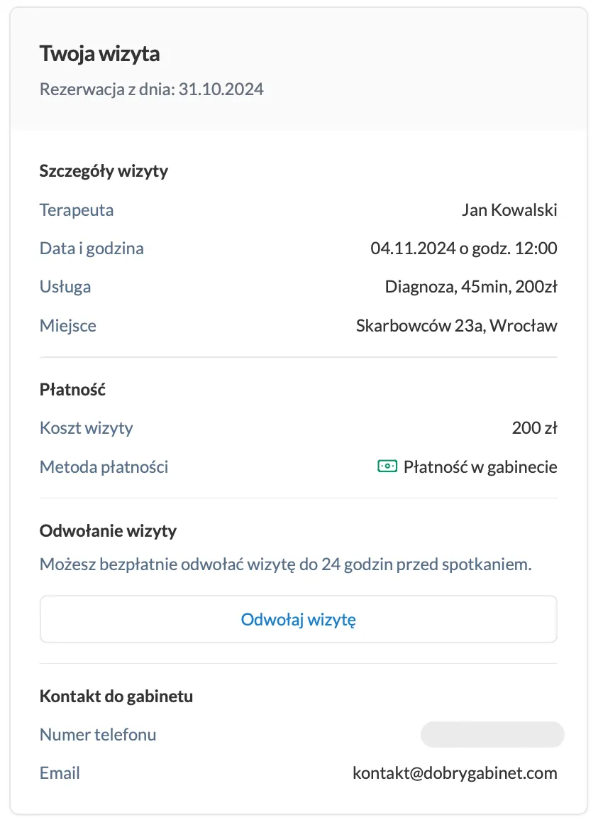 Portal pacjenta z możliwością odwołania wizyty