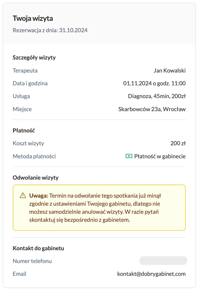 Odwołanie wizyty niemożliwe ze względu na termin