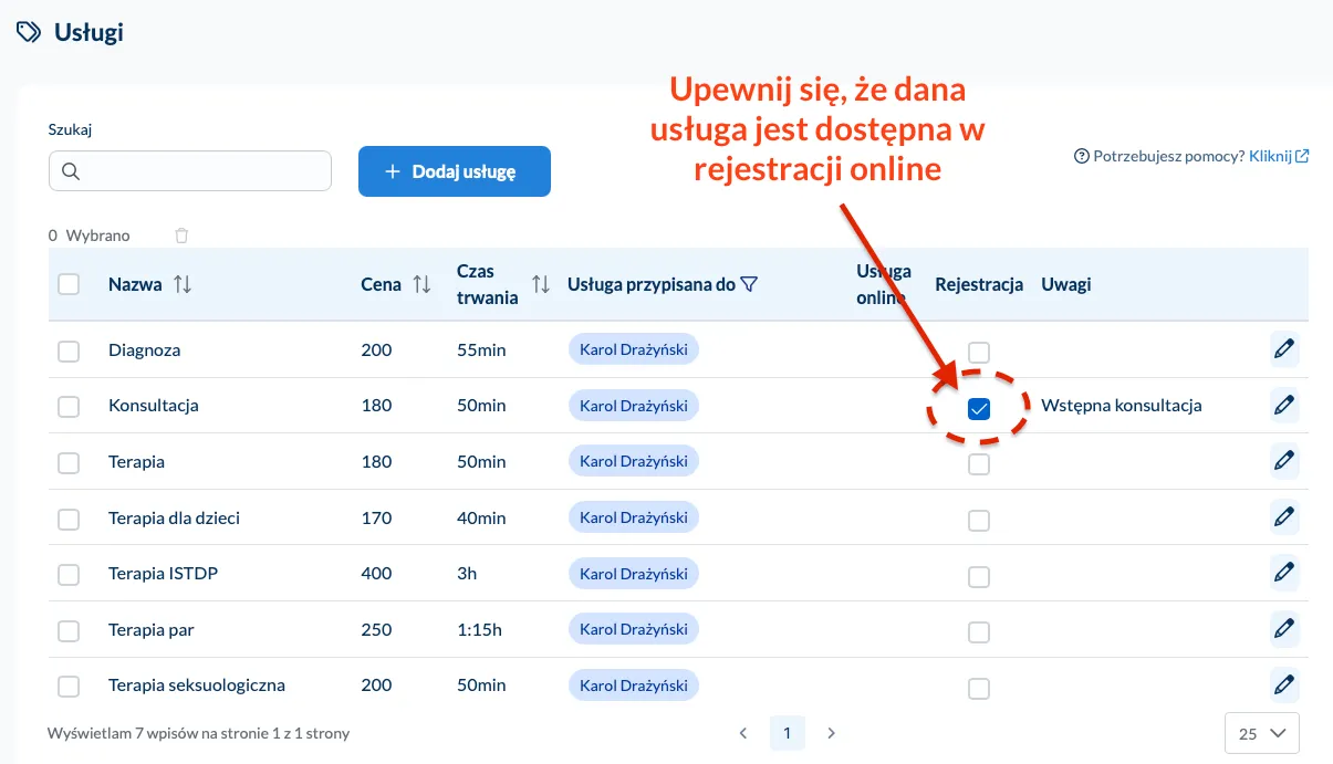 Usługa jest dostępna w rejestracji online