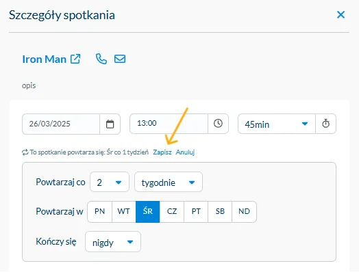 Zmiana cykliczności spotkania